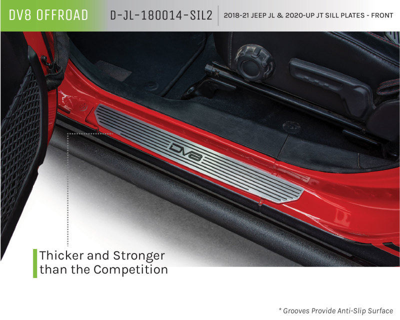 Jeep Wrangler Sill Plates - Front - DV8 Offroad - DV8 Logo - Black - `18-`27